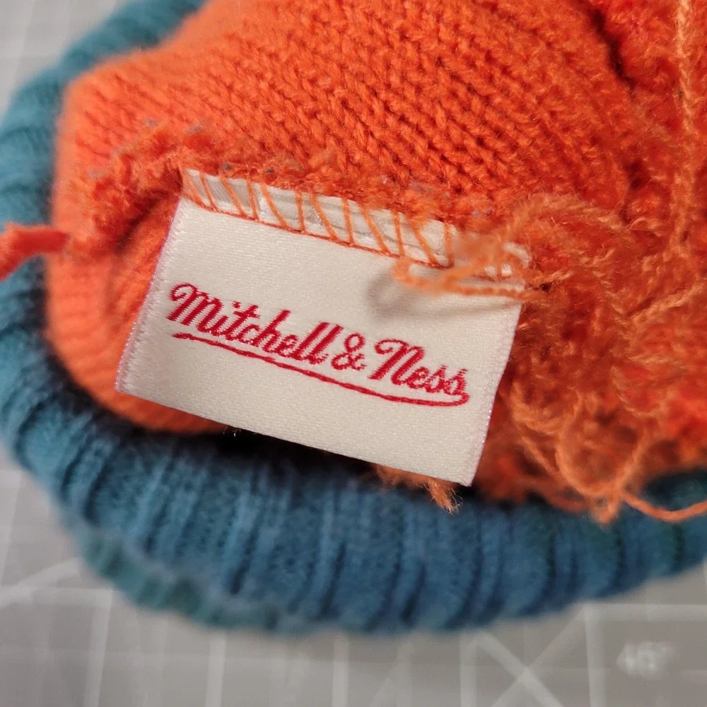 Miami‎ Dolphins Hat Beanie Mens Orange Teal NFL Football Pom Cuffed Knit Script